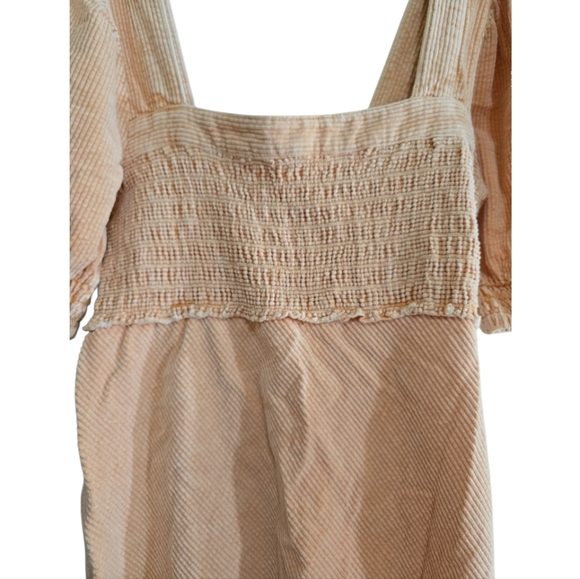 Free People Moon Flower Mini Dress Small Corduroy Puff Sleeve Smocked Bodice - Picture 7 of 11